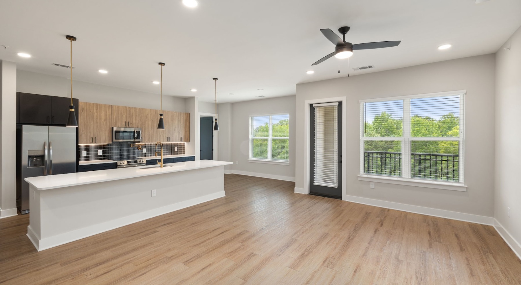 Open space living area with natural lighting
