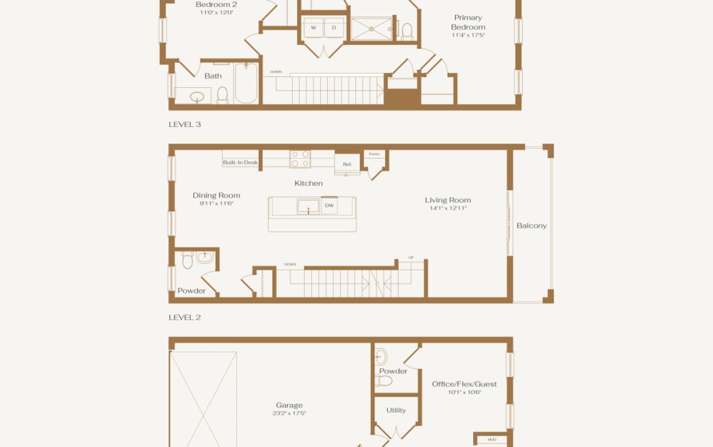 The Legacy - 2 bedroom floorplan layout with 2.5 bathrooms and 1797 square feet