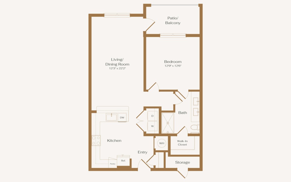 The Poise - 1 bedroom floorplan layout with 1 bathroom and 881 square feet