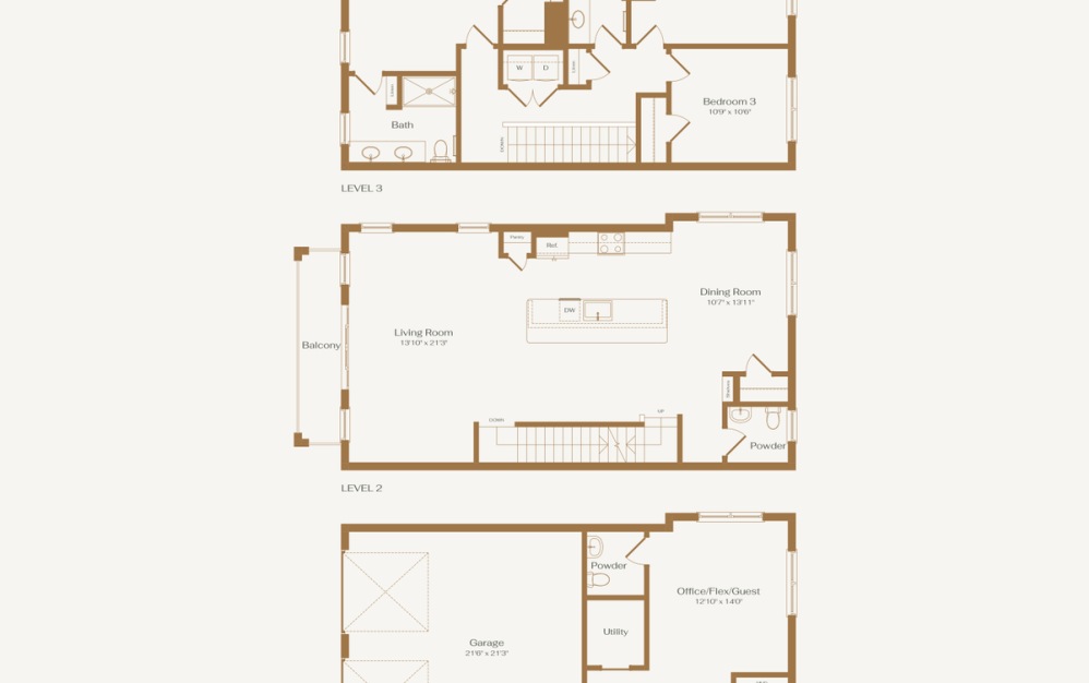The Merit - 3 bedroom floorplan layout with 2.5 bathrooms and 2287 square feet